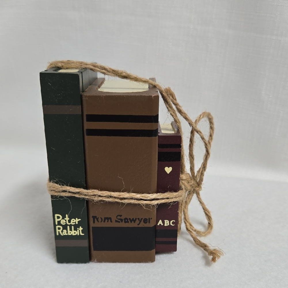 Miniature Decor Books Wood Primitive Peter Rabbit Tom Sawyer ABC Doll House